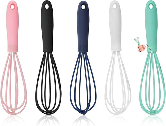 5 Pcs Silicone Mini Whisk - Stainless Steel Dough Whisk, Non Stick Hand Tiny Balloon Wire Whisk, Milk Egg Frother for Blending, Whisking, Beating, Stirring, Baking by NCAM