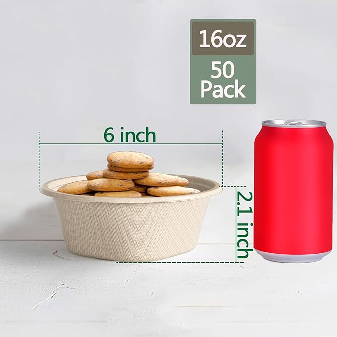 Homestockplus 16 Oz Disposable Bowls Heavy Duty Small Paper Bowls made of 100% Compostable Heavy-duty Quality Natural Bagasse Biodegradable Bowls for Ice Cream, Dessert And Chili ect.[50 Pack] - Image 2