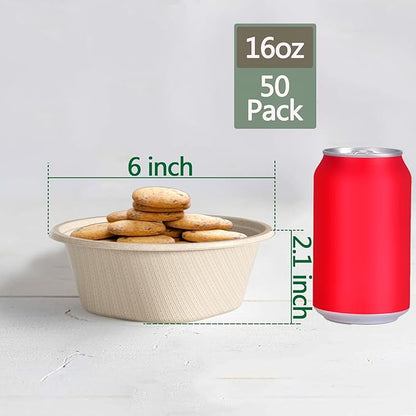 Homestockplus 16 Oz Disposable Bowls Heavy Duty Small Paper Bowls made of 100% Compostable Heavy-duty Quality Natural Bagasse Biodegradable Bowls for Ice Cream, Dessert And Chili ect.[50 Pack] - Image 2