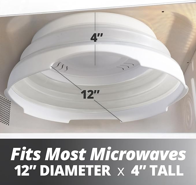 HOVER COVER Magnetic Microwave Splatter Cover with High Power, Strongest Magnetic Grip, Collapsible 12-Inch BPA-Free Food Lid, Vented Plate Guard, Dishwasher Safe, Space-Saving Storage - White - Image 2