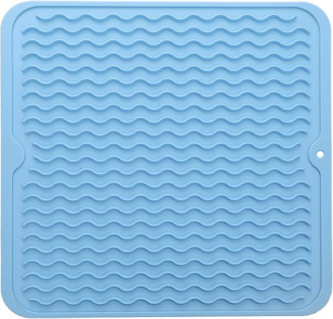 MicoYang Silicone Dish Drying Mat for Multiple Usage,Easy clean,Eco-friendly,Heat-resistant Silicone Mat for Kitchen Counter or Sink,Refrigerator or Drawer liner Light Blue M 12 inches x 12 inches by MicoYang