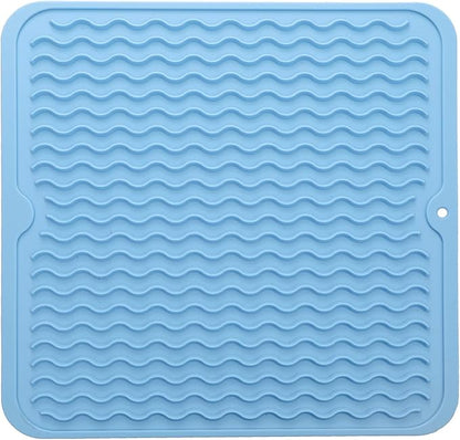 MicoYang Silicone Dish Drying Mat for Multiple Usage,Easy clean,Eco-friendly,Heat-resistant Silicone Mat for Kitchen Counter or Sink,Refrigerator or Drawer liner Light Blue M 12 inches x 12 inches by MicoYang