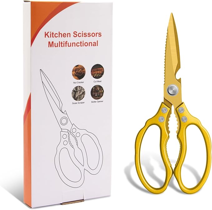 CGBE Kitchen Scissors, Multi-Purpose Kitchen Shears, Heavy Duty Dishwasher Safe Food Scissors for Chicken, Poultry, Fish, Meat & Herbs with Non-Slip Grips - ALL Gold - Image 7