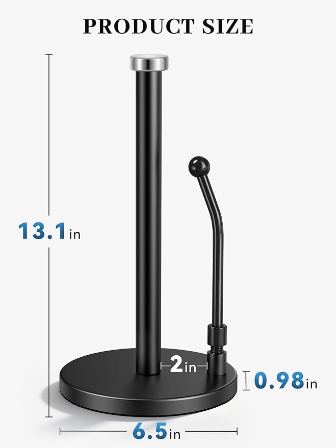 SMARTAKE Paper Towel Holder, Paper Towel Dispenser Standing Weighted Base Non Slip, Spring Arm Fit Most Size Paper Roll, Stainless Steel Paper Towel Holder for Home Kitchen Countertop Tabletop, Black - Image 5