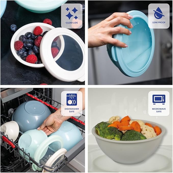 WHYSKO Mixing Bowl Set, 12 Piece Colorful Plastic Mixing Bowls with Lids Set for Food Prep Storage and Serving, Microwave and Dishwasher Safe for Kitchen Baking Cooking - Image 4