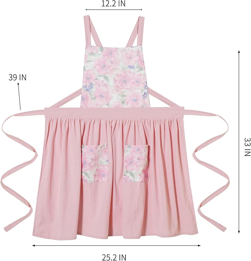 Pinknoke Vintage Pinafore Apron Dress for Women with Pockets Cute Floral Chef Aprons for Kitchen Cooking Baking Gardening - Image 6