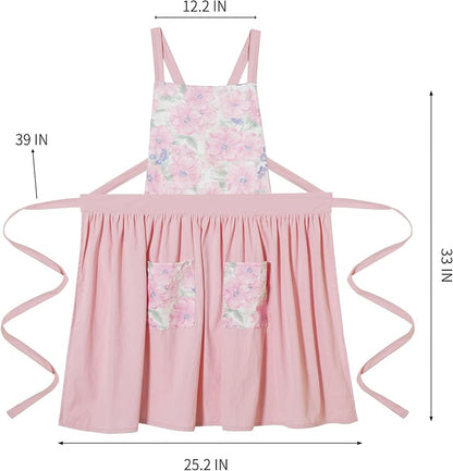 Pinknoke Vintage Pinafore Apron Dress for Women with Pockets Cute Floral Chef Aprons for Kitchen Cooking Baking Gardening - Image 6