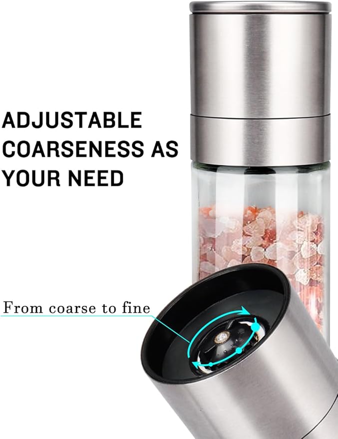 Gulex® Salt Grinder Pepper Mill, Refillable, Adjustable Coarseness Black Pepper Grinder, Stainless Steel Sea Salt Shaker with Ceramic Rotor(Seasoning not included) - Image 3