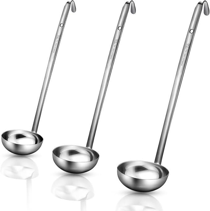 meekoo 3 Pieces Stainless Steel Ladle Soup Handle Ladle with Pouring Rim for Kitchen Cooking Soup Sauce (8 oz) by meekoo