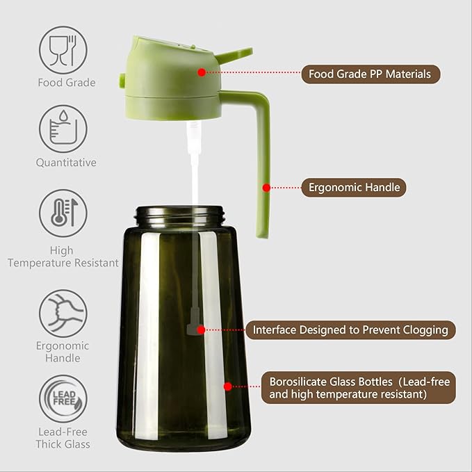 SWEET VIEW Olive Oil Dispenser and Oil Sprayer – 16oz/470ml Glass Light-Proof Oil Pourer for Kitchen, Air Fryer, Cooking, Salad, and BBQ - Image 5