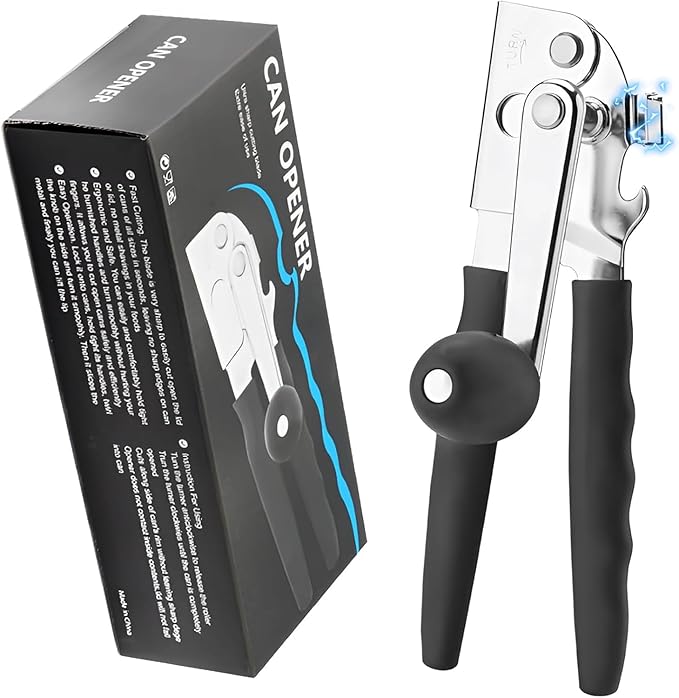 Commercial Can Opener,Stainless Steel Heavy Duty Hand Crank Manual Can Openers with Comfortable Extra-long Handles,Ergonomic Design,Black by Unknown