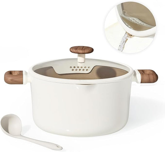 CAROTE Stock Pot with Lid, 7Quart Ceramic Soup Pot Non Toxic, Nonstick Cooking Pot for Pasta, Induction Ready, Even Heating, Dishwasher Safe, White by CAROTE