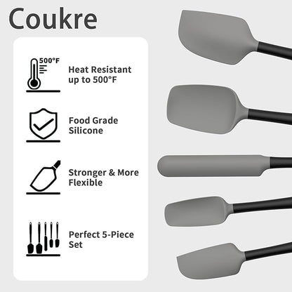 Coukre Silicone Spatula Set of 5,High Temperature Resistant, Food Grade Silicone, Dishwasher Safe, for Baking, Cooking (Gray Black) - Image 3