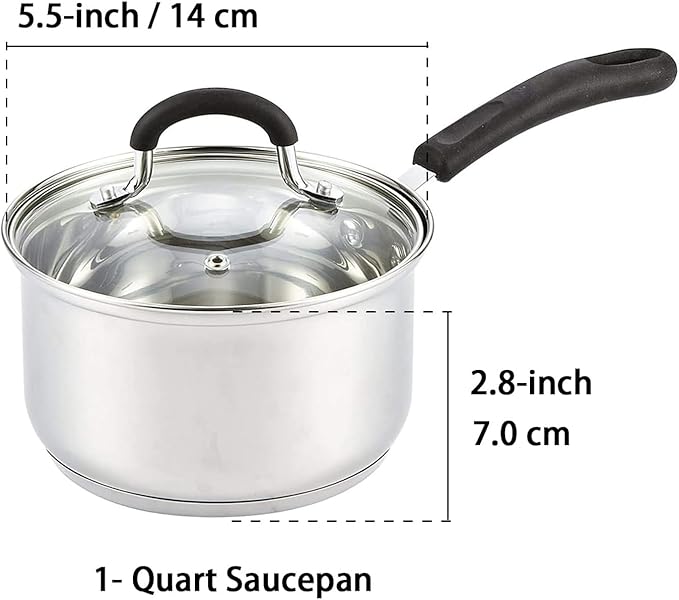 Cook N Home 1 Quart Stainless Steel Saucepan with Lid, Induction Compatible Milk Pot, Stay-Cool Silicone Handle, Mirror Polished 18/10 Cookware, Dishwasher & Oven Safe, Silver - Image 2