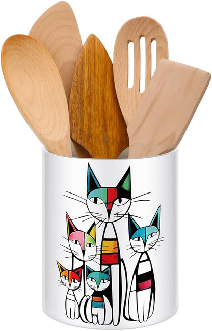 WILLBOND Cat Kitchen Decor Acrylic Kitchen Utensil Holder Crock Spoon Organizer for Countertop Cat Table Decor Coffee Spoon Holder Jar for Cooking Tools
