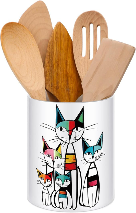 WILLBOND Cat Kitchen Decor Acrylic Kitchen Utensil Holder Crock Spoon Organizer for Countertop Cat Table Decor Coffee Spoon Holder Jar for Cooking Tools