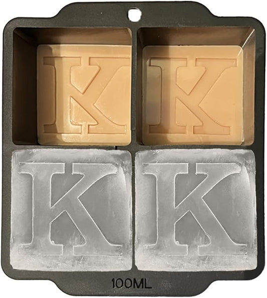 Monogrammed Ice Cubes Mold with Lid, 2 inch Whiskey Ice Cube Tray, Personalized Initials Silicone Cocktail Ice Cube Mold, Wedding Monogram, Thank You Gift, Gifts for Dad (Letter K)