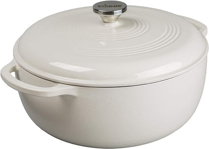 Lodge Essential Enamel Cast Iron Dutch Oven with Lid - Induction- Oven-Safe Enamel Cookware up to 500° F - Heat-Retaining Braising & Roasting Pot - Non-Toxic Cookware - 7.5 Quart, Oyster White by Lodge