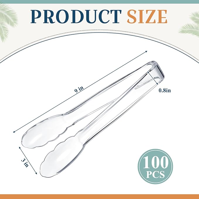 Tessco for you 100 Pcs Plastic Tongs for Serving Bulk, 9 Inch Plastic Disposable Serving Tongs, Heavy Duty Salad Tong for Kitchen, Buffet, BBQ, Events & Catering (Transparent) - Image 2