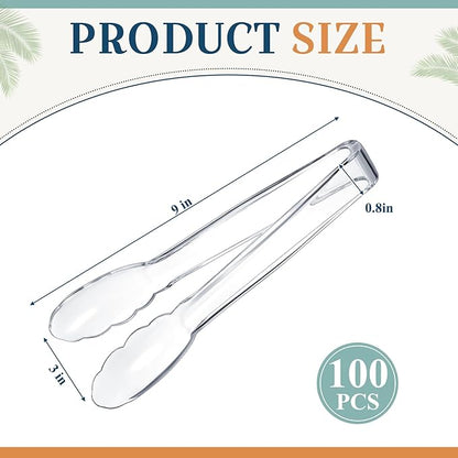 Tessco for you 100 Pcs Plastic Tongs for Serving Bulk, 9 Inch Plastic Disposable Serving Tongs, Heavy Duty Salad Tong for Kitchen, Buffet, BBQ, Events & Catering (Transparent) - Image 2