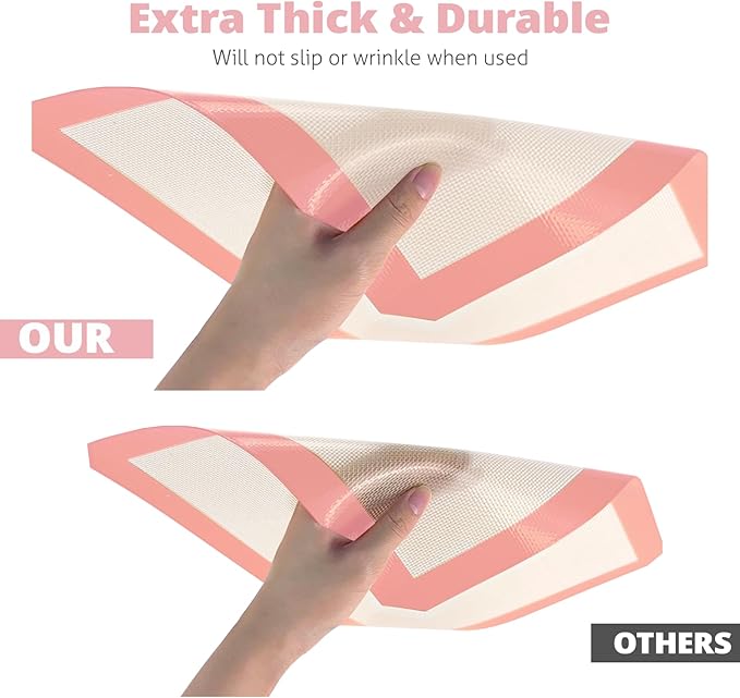 Silicone Baking Mat Set of 3, Silicone Baking Mats Cookie Sheet, Non-Stick Mats for Baking, Easy Clean & Reusable Oven Baking Sheet for Making Macaroons, Cookies (Pink) - Image 7