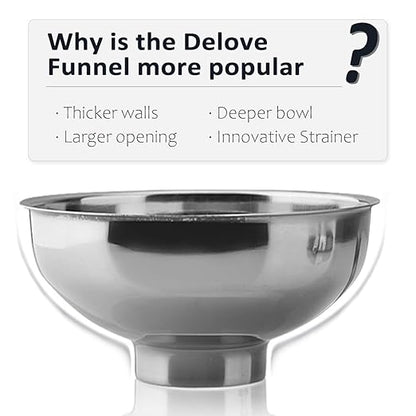Delove Canning Funnel with Strainer for Wide and Regular Mason Jars - Wide-Mouth Funnels for Kitchen Use - Canning Supplies Kit - Stainless Steel - 3 Pack (Small and Large) - Image 3