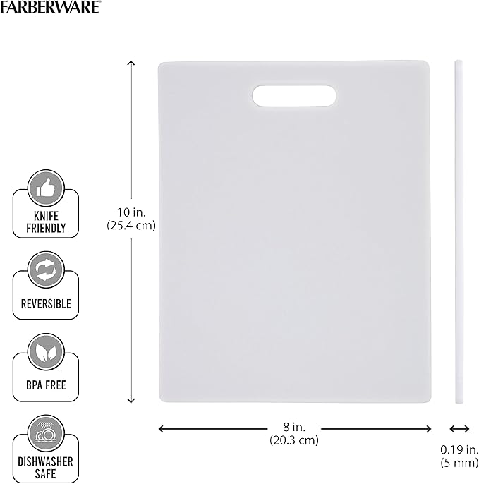 FARBERWARE Reversible Plastic Cutting Board, 8x10 Inch, White, Dishwasher Safe, Non-Porous and Durable for Chopping, Slicing, Prep, Easy to Store - Image 3