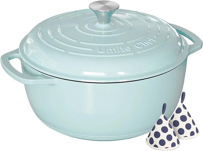 Umite Chef 6QT Enameled Cast Iron Dutch Oven with Lid, Versatile Heavy-Duty Cookware Pot for Baking Bread, Braising, Soups & Stews, Oven & Stovetop Safe with Heat Resistant Gloves（Blue） by UmiteChef