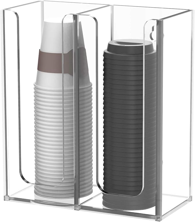 Richboom Acrylic Coffee Cup and Lid Storage Organizer Holder, 2 Compartments, Clear - Image 3