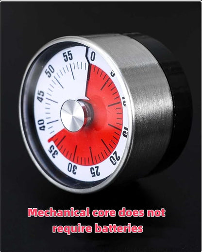 Mechanical Kitchen Timer, 60-Minute Wind Up Countdown Timer with Magnetic Back, Stainless Steel, Loud Alarm, Red White for Cooking Baking Classroom
