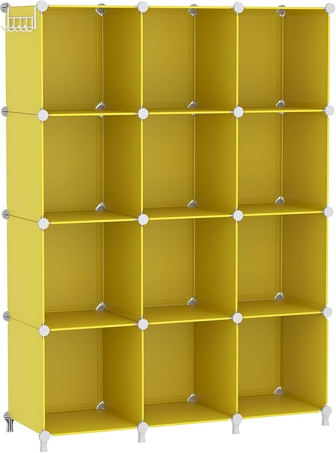 AWTATOS Cube Storage Organizer, Storage Cubes Shelves, 12 Cube Closet Organizers and Storage, DIY Stackable Bookshelf Plastic Clothes Organizer Shelving for Bedroom, Home,Yellow by AWTATOS