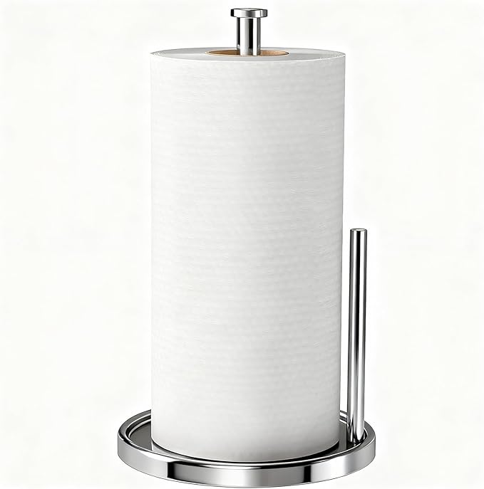 Paper Towel Holder Countertop, Standing Paper Roll Holder with Anti Slip Weighted Base, Stainless Steel Freestanding Paper Towel Holder for Kitchen, Chrome - Image 8