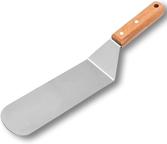 Medium Grill Spatula – Metal Spatula with Wooden Handle & Beveled Edges, Heavy Duty Flat Top Turner for Skillets, Griddles & Grills, Smash Burger Flipper, Stainless Steel Cooking Tool (Style 05)