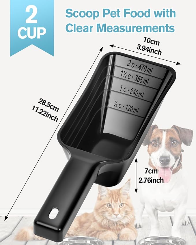 2 Cup Dog Food Scoop(2 Pack), Plastic Pet Food Scoop with Measuring Lines for Accurate Pet Food Portions,Dishwasher Safe (Black) - Image 2