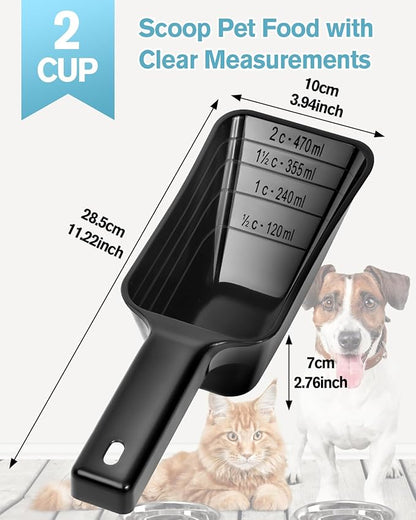 2 Cup Dog Food Scoop(2 Pack), Plastic Pet Food Scoop with Measuring Lines for Accurate Pet Food Portions,Dishwasher Safe (Black) - Image 2