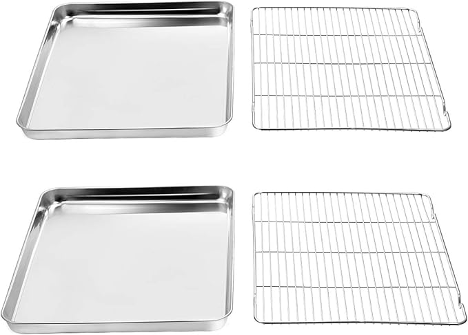 Wildone Baking Sheet & Rack Set [2 Sheets + 2 Racks], Stainless Steel Cookie Pan with Cooling Rack, Size 17.3 x 12.2 x 1 Inch, Non Toxic & Heavy Duty & Easy Clean - Image 2