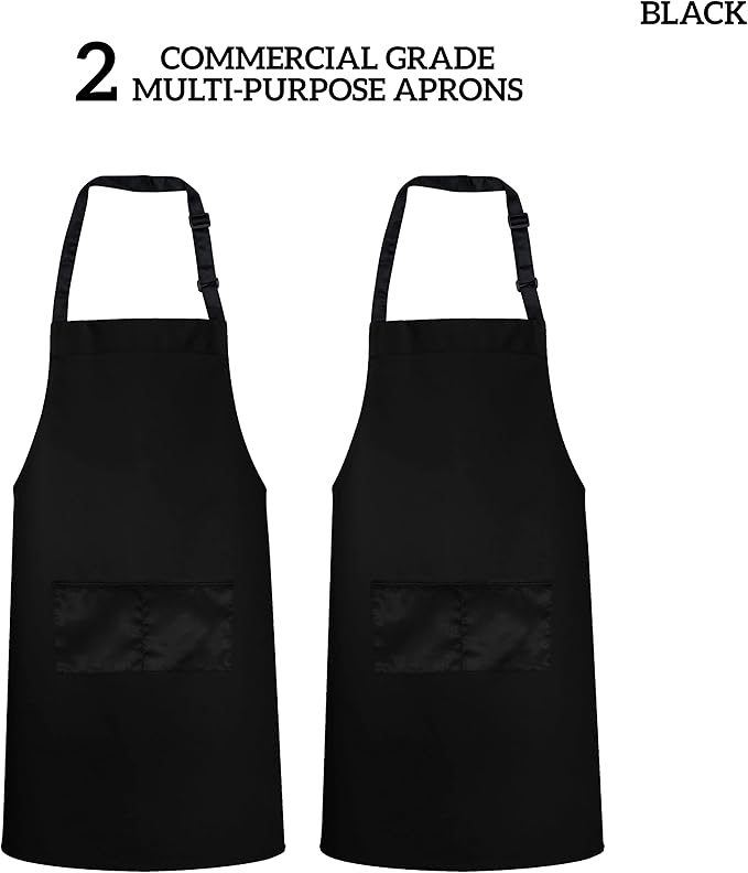 GREEN LIFESTYLE 2 Pack Chef Apron with Pockets – Grilling Aprons for Men, Waterproof Cooking Apron for BBQ, Work or Restaurant Use, Kitchen Aprons for Women with Pockets – Black - Image 3