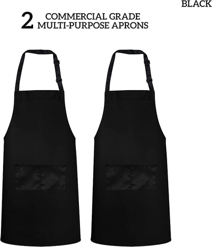 GREEN LIFESTYLE 2 Pack Chef Apron with Pockets – Grilling Aprons for Men, Waterproof Cooking Apron for BBQ, Work or Restaurant Use, Kitchen Aprons for Women with Pockets – Black - Image 3