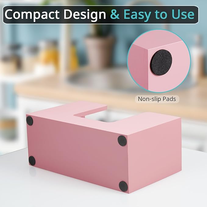 Paper Towel Dispenser Countertop, Wooden Bathroom Paper Towel Holder, Pink Napkin Holder for Kitchen, Countertop Multifold C-Fold, Z-Fold, Trifold Paper Hand Towel Dispenser for Bathroom Toilet - Image 4