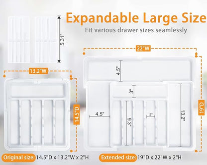 Homecor Silverware Organizer for Kitchen Drawer, Expandable Utensil Drawer Organizer with 2 Knife Block, Flatware and Cutlery Holder, Adjustable Plastic Storage for Spoons Forks Knives - Image 2