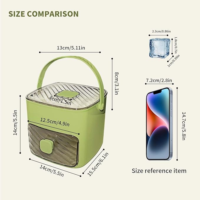 Ice Cube Tray for freezer with 2 Trays and Ice Storage Bin Tweezers, 48 Grid Ice Making Mold Ice Maker with Easy to Press Lid, for Whiskey Cocktails Beer Coffee (Green)