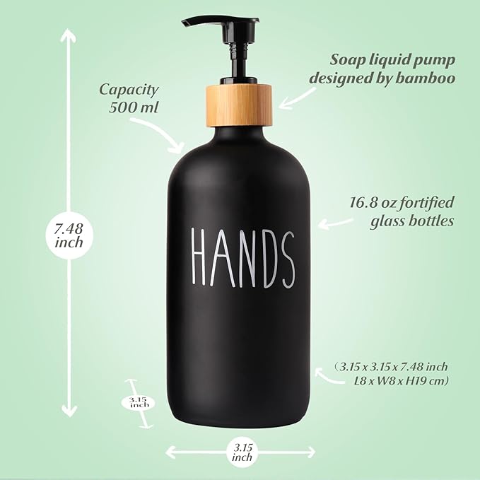LOOCHICA Black Glass Kitchen Soap Dispenser, Detergent Dispenser or Hands Soap Dispenser for Kitchen Sink, Black Soap Dispenser, Modern Farmhouse Decor Dish Soap Pump for Kitchen Organization - Image 4