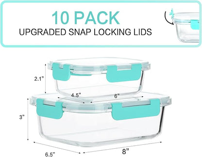 [10-Pack]Glass Meal Prep Containers with Lids, MCIRCO Glass Food Storage Containers with Snap Locking Lids, Airtight Lunch Containers, Microwave, Oven, Freezer and Dishwasher, Green - Image 2