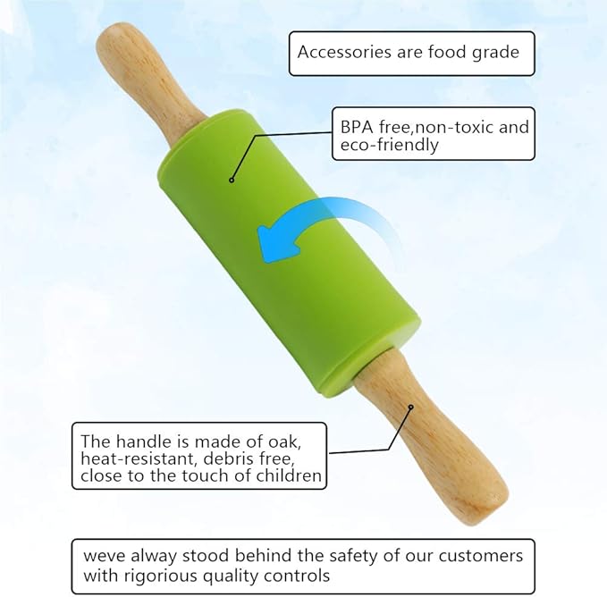 Koogel 2PCS Small Rolling Pin, 9 Inch Kids Rolling Pin for Baking Supplies, Playdough, Wooden Handle Dough Rollers - Image 2