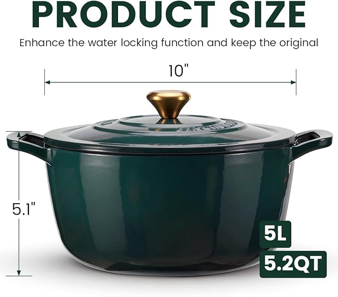 Enameled Cast Iron Dutch Oven - JINCHUFURI 5 Quart Cast Iron Dutch Oven Enameled Oven with Lid for Sourdough Bread Baking, Pre-Seasoned Pot Oven Safe - Image 8