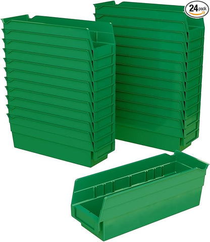 Akro-Mils 30120 Plastic Shelf Bins, Heavy Duty Storage Bins for Garage, Closet, and Drawer Organization, 12" x 4" x 4", Green, 24-Pack