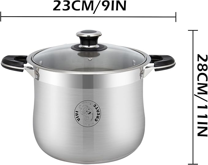 Vivicreate 14.5 Quart Stainless Steel Stock Pot with Lid Large Induction Cooking Pot for Pasta Soup Boiling Stew with Measurement Marks and Handles