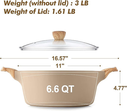 SENSARTE Ceramic Nonstick Stock Pot with Lid, 2.6/4.5/6.6/8.5 QT Soup Pot Casserole Pot, Non-toxic Healthy Pasta Pot, Large Cooking Pot Stew Pot, Induction Compatible, PFOA PFAS PTFE Free, Taupe - Image 6