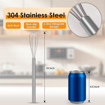 HOTEC 10 Inch Mini Whisk, Anti-Rust 304 Stainless Steel Small Whisks for Cooking, Baking, Mixing Ingredients & Deep Containers - Image 3
