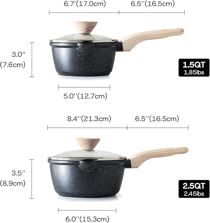 Kordisen Sauce Pan Set with Lid, 1.5Qt & 2.5 Qt Nonstick Cooking Pots with Pour Spout, Easy to Clean, Small Kitchen Induction Saucepan with Granite Coating, PFOA/PFOS Free (Black) - Image 2